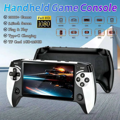 X9 portable game console, 5.5-inch HD screen, multiple languages, retro GBA Arcade video,10 simulators with 20000+ Games