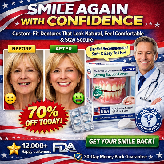 ✨Ends Today: 60% OFF!  ⏰Acezozla® Medical Full Denture with Strong Suction ✅  (Made and Shipped from the USA🍀)